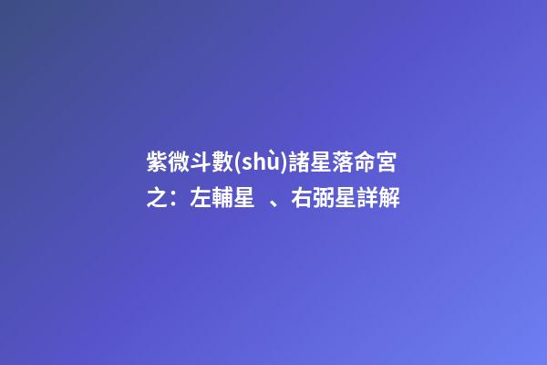 紫微斗數(shù)諸星落命宮之：左輔星、右弼星詳解